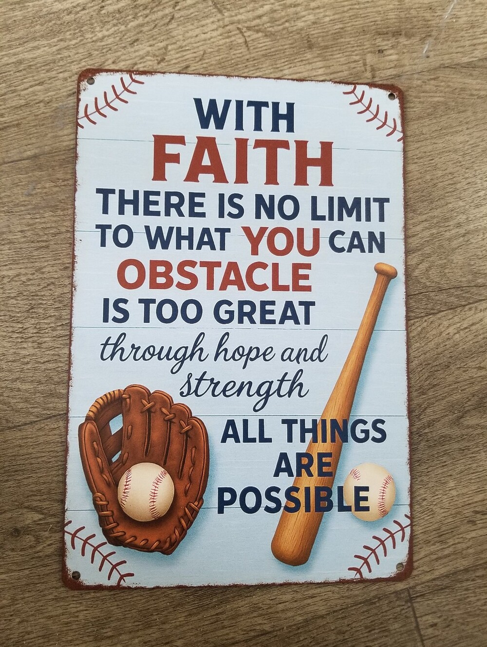 With Faith Baseball Wall Sign - Inspirational Home Wall Decor